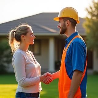 Happy homeowner shaking hands with a roofing contractor