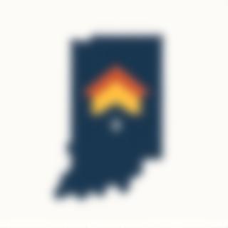 Outline of the state of Indiana with a roof icon