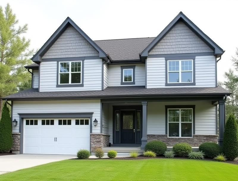 House with new light gray siding and dark trim