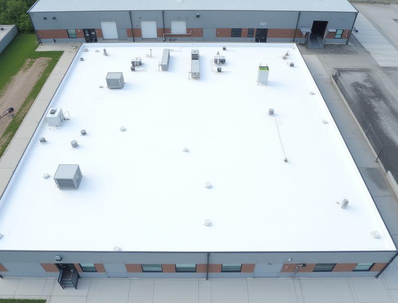 Large commercial building with newly installed flat roof system